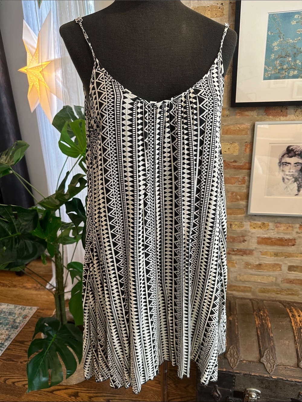 Elan Black & White Tribal Print Spaghetti Strap Dress